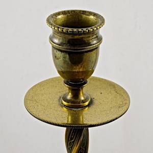 Antique Victorian English Brass and Porcelain Candlesticks 1870