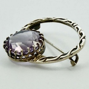 Antique Victorian Celtic Silver and Faux Amethyst Brooch