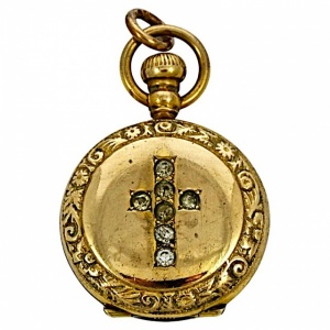 Antique Victorian Gold Plated and Clear Paste Stone Cross Locket