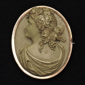 Antique Victorian Lava Cameo Brooch with a Gold Filled Setting