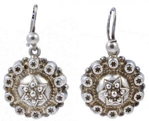 Antique Victorian Round Silver Star Drop Earrings