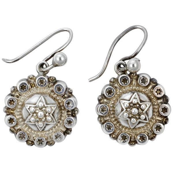 Antique Victorian Round Silver Star Drop Earrings