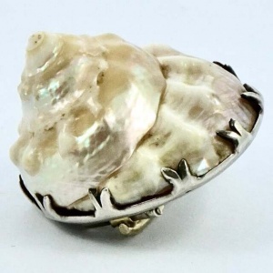 Antique Victorian Silver Iridescent Seashell Brooch