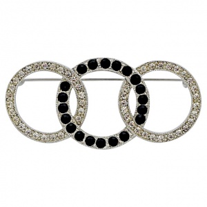 Art Deco 89 Classic Brooch with Black and Clear Rhinestones