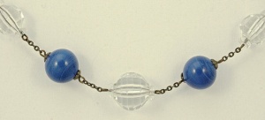 Art Deco Blue and Clear Crystal Bead Necklace circa 1930s