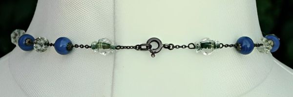 Art Deco Blue and Clear Crystal Bead Necklace circa 1930s