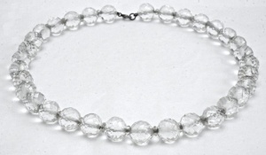 Art Deco Clear Beehive Crystal Bead Necklace Sterling Clasp
