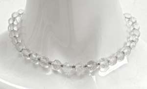 Art Deco Clear Beehive Crystal Bead Necklace Sterling Clasp
