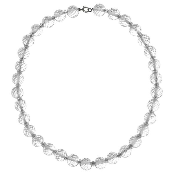 Art Deco Clear Beehive Crystal Bead Necklace Sterling Clasp