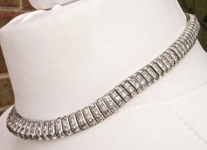 Schreiber & Hiller Art Deco DRGM Silver Tone Diamante Necklace