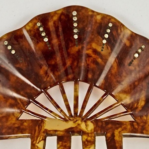 Art Deco Faux Tortoiseshell Fan Rhinestone Hair Comb