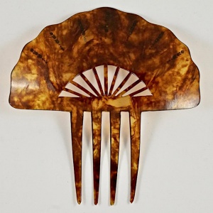 Art Deco Faux Tortoiseshell Fan Rhinestone Hair Comb