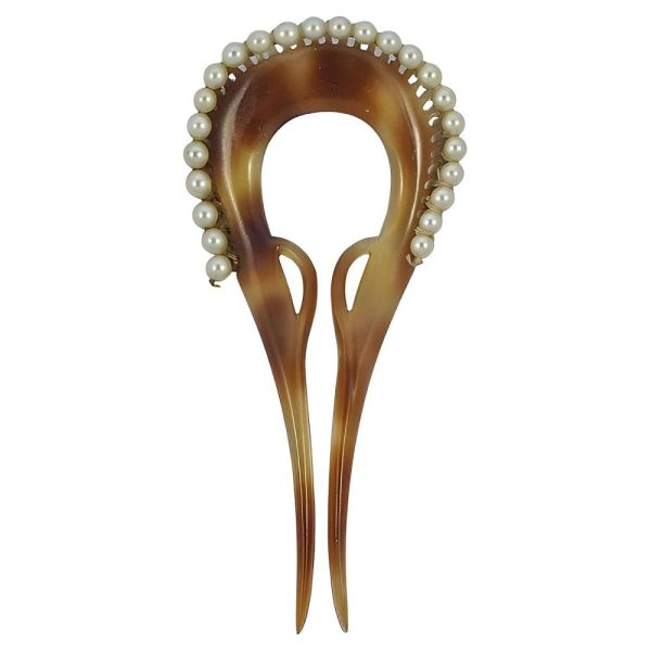 Art Deco Faux Tortoiseshell and Faux Pearl Hair Comb