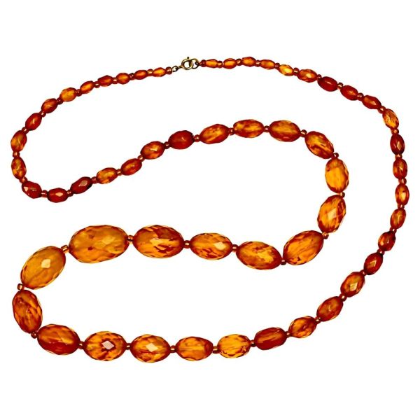 Art Deco Honey Amber Graduated Faceted Bead Necklace