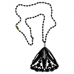 Art Deco French Jet Pendant and Beaded Chain Necklace