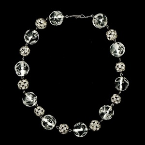 Art Deco Necklace Clear Glass and Rhinestone Ball Beads