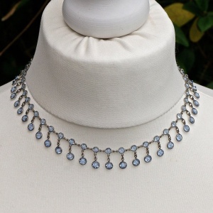 Art Deco Platinon Blue Crystal Drop Festoon Necklace circa 1920s