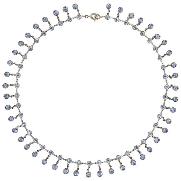Art Deco Platinon Blue Crystal Drop Festoon Necklace circa 1920s