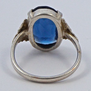 Art Deco Silver Plated Ring with an Oval Blue Glass Stone
