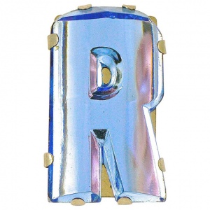 Art Deco Silver Tone and Blue Glass Mirrored Initial R Dress Clip