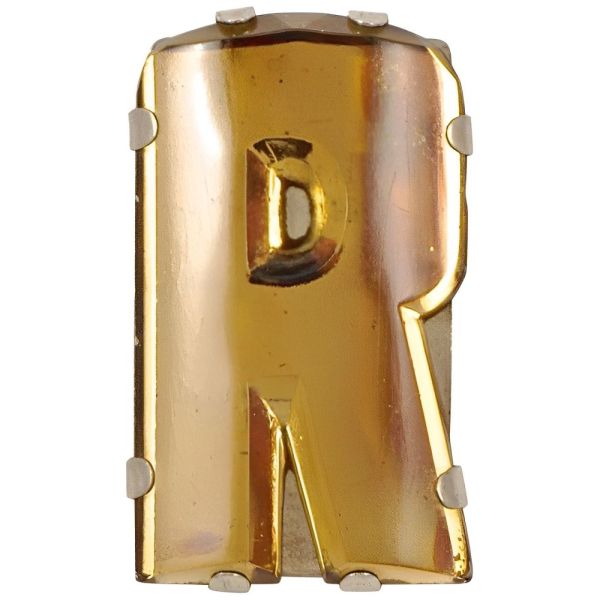 Art Deco Silver Tone and Peach Glass Mirrored Initial R Dress Clip