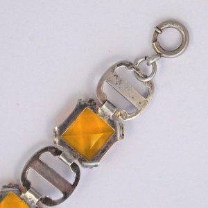 Art Deco Sterling Silver Bracelet with Amber Glass circa 1930s