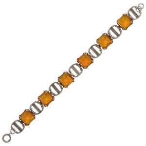 Art Deco Sterling Silver Bracelet with Amber Glass circa 1930s