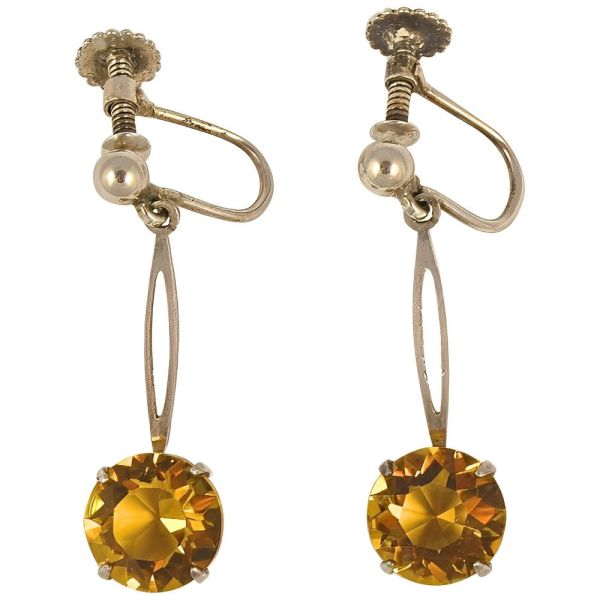 Art Deco Sterling Silver Earrings Faux Citrine Drops circa 1920s