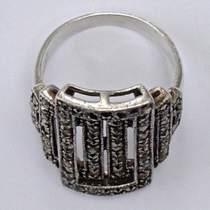 Art Deco Sterling Silver and Marcasite Ring circa 1930s