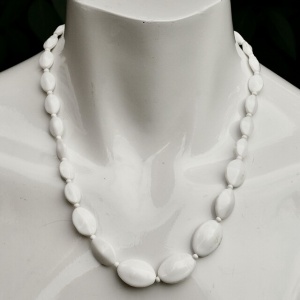 White Milk Glass Beaded Necklace circa 1950s
