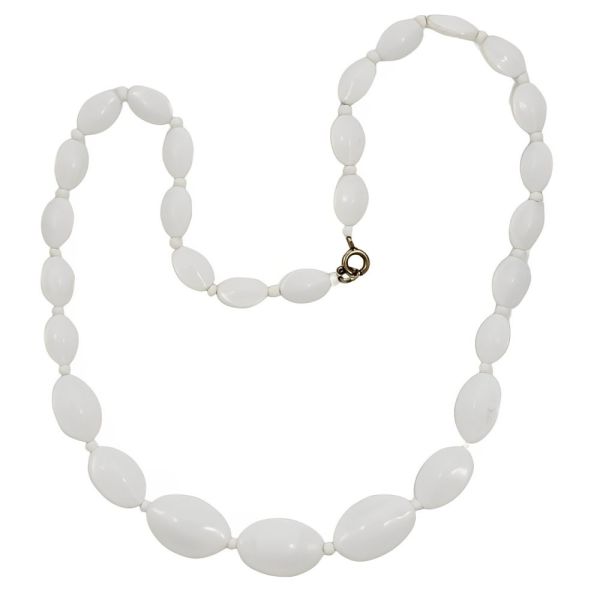 White Milk Glass Beaded Necklace circa 1950s