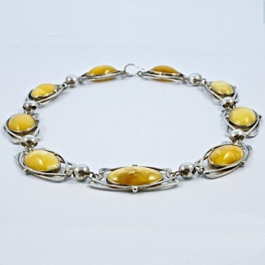 Art Nouveau Style Sterling Silver and Amber Link Necklace
