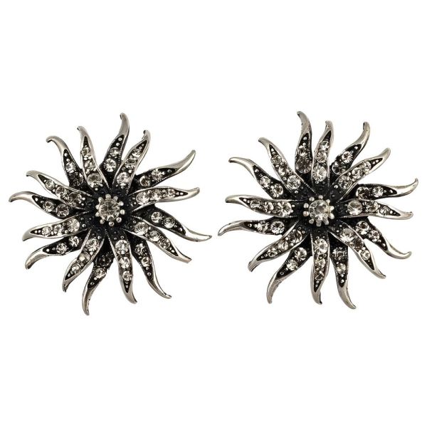 Askew London Silver Plated Crystal Starburst Clip On Earrings