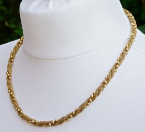 1980s Avon Gold Tone Twisted Mesh and Bead Necklace