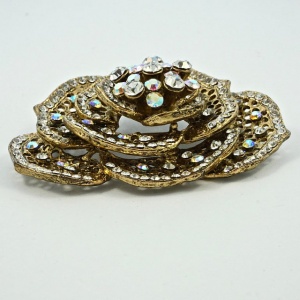 Butler & Wilson Gold Plated Large Flower Brooch with Crystals