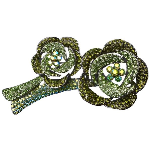 Butler & Wilson Two Tone Green and Aurora Borealis Brooch