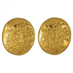 Chanel Gold Plated Logo Clip On Earrings 1990s