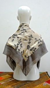 Christian Dior 1950s Chiffon Grey Gold Floral Silk Scarf