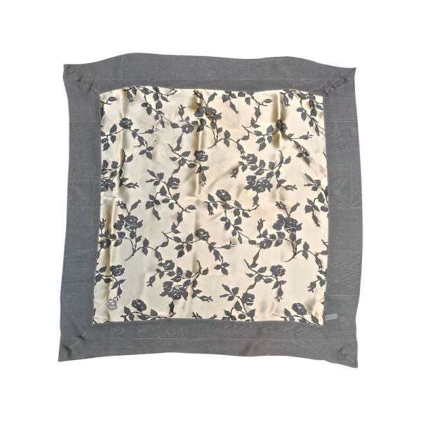 Christian Dior 1950s Chiffon Grey Gold Floral Silk Scarf
