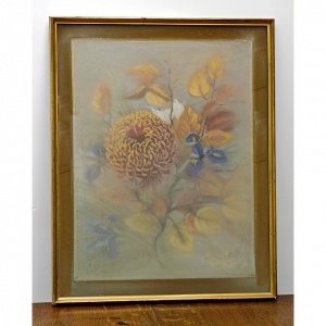 1970s Glazed French Flower Pastel Picture
