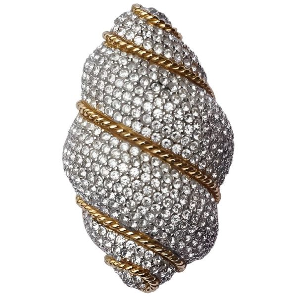 Ciner Gold Tone and Rhinestone Shell Brooch circa 1980s