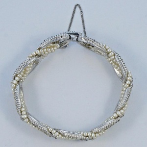 Ciner Silver Plated Faux Pearl and Rhinestone Link Bracelet