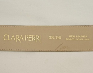 Clara Perri Black Leather Belt with Oval Crystal Silver Tone Buckle