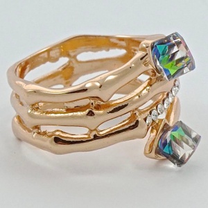 Copper Tone Ring with Aurora Borealis Cubes and Diamantes