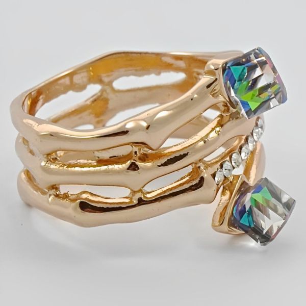 Copper Tone Ring with Aurora Borealis Cubes and Diamantes
