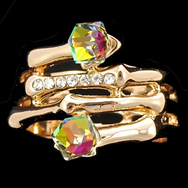 Copper Tone Ring with Aurora Borealis Cubes and Diamantes