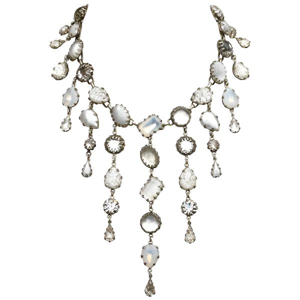 De Luxe NYC/A'dam White Clear Opaline Art Glass Drop Necklace