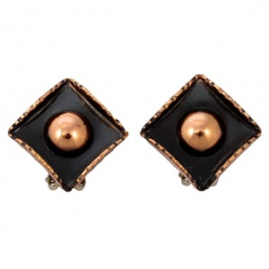 1940s Renoir Anodized Copper Dome Clip On Earrings