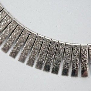 Silver Tone Egyptian Style Embossed Collar Necklace circa 1970s