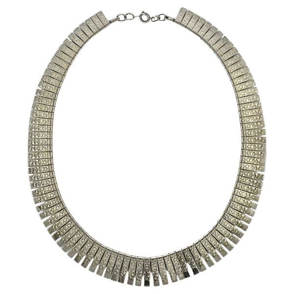 Silver Tone Egyptian Style Embossed Collar Necklace circa 1970s